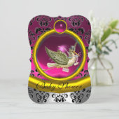 INVITATION ROSE BLANC OR DAMASK STORE BABY SHOWER MONOGRAM (Debout devant)