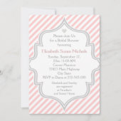 Invitation Rose, blanc, rayures gris mariage douche nuptiale (Devant)