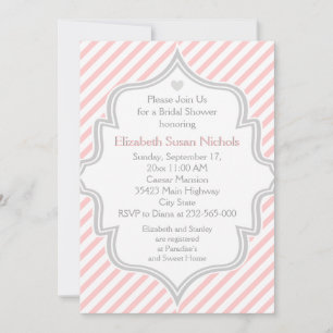 Invitation Rose, blanc, rayures gris mariage douche nuptiale
