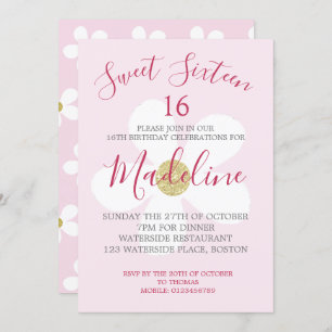 Invitation Rose blanc simple marguerite Sweet sixteen chic