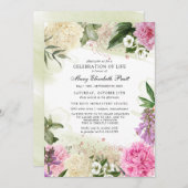 Invitation Rose blanc violet Floral Célébration de la vie (Devant / Derrière)