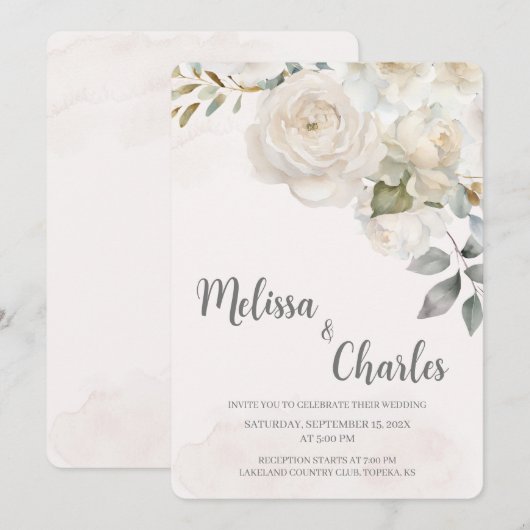 Invitation Rose blanche (Devant / Derrière)