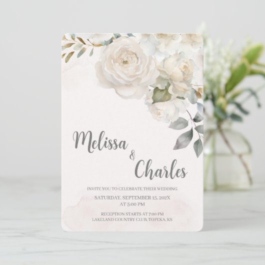 Invitation Rose blanche (Debout devant)