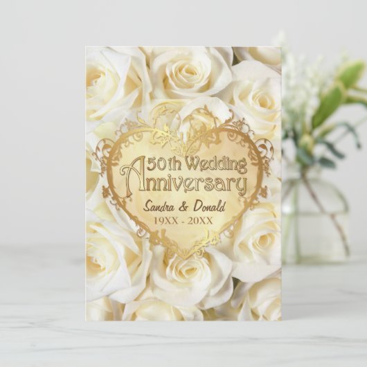 Invitation Rose blanche 50e anniversaire de Mariage (Debout devant)