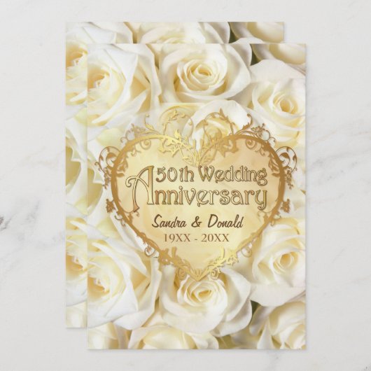 Invitation Rose blanche 50e anniversaire de Mariage (Devant / Derrière)