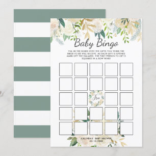 Invitation Rose blanche Baby shower Jeu de Bingo