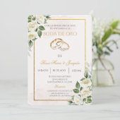 Invitation Rose blanche Beige Noces d'or (Debout devant)