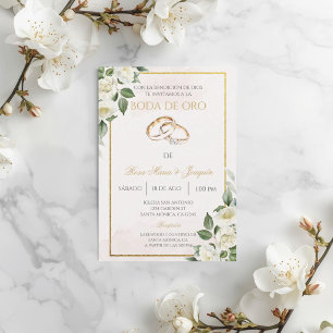 Invitation Rose blanche Beige Noces d'or 