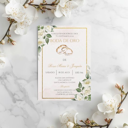 Invitation Rose blanche Beige Noces d'or