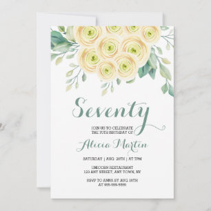 Invitation Rose blanche chic Flora Vert 70e anniversaire
