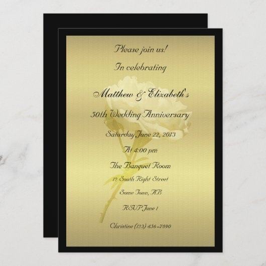 Invitation Rose blanche dans les teintes dorées Anniversaire (Devant / Derrière)