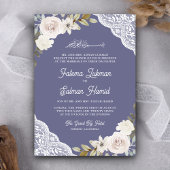 Invitation Rose blanche dentelle mauve mauve QR Code Mariage 