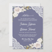 Invitation Rose blanche dentelle mauve mauve QR Code Mariage (Devant)