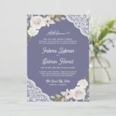 Invitation Rose blanche dentelle mauve mauve QR Code Mariage (Debout devant)