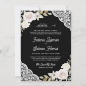 Invitation Rose blanche dentelle noir QR Code Mariage musulma (Devant)