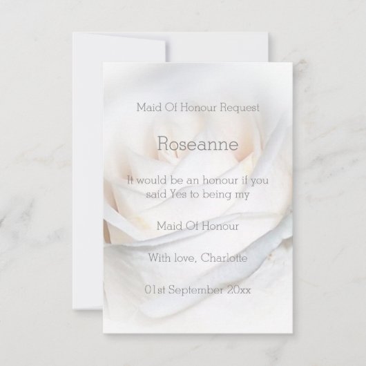 Invitation Rose Blanche Design Maid Of Honor Demande (Devant)