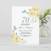 Invitation Rose blanche douce Flora Vert 70e anniversaire (Debout devant)