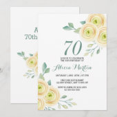 Invitation Rose blanche douce Flora Vert 70e anniversaire (Devant / Derrière)