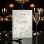 Invitation Rose Blanche Effet Découpe Papier 3D Or Faux Maria