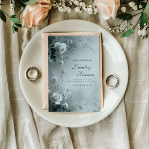 Invitation Rose Blanche et Brume Bleue Poussiéreuse Mariage d