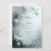 Invitation Rose Blanche et Brume Bleue Poussiéreuse Mariage d (Devant)