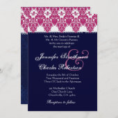 Invitation rose, blanche et de minuit de mariage (Devant / Derrière)