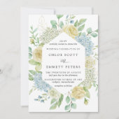Invitation Rose blanche et Mariage bleu Hydrangea (Devant)