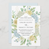 Invitation Rose blanche et Mariage bleu Hydrangea (Devant / Derrière)