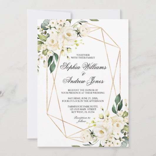 Invitation Rose blanche et Mariage vert (Devant)