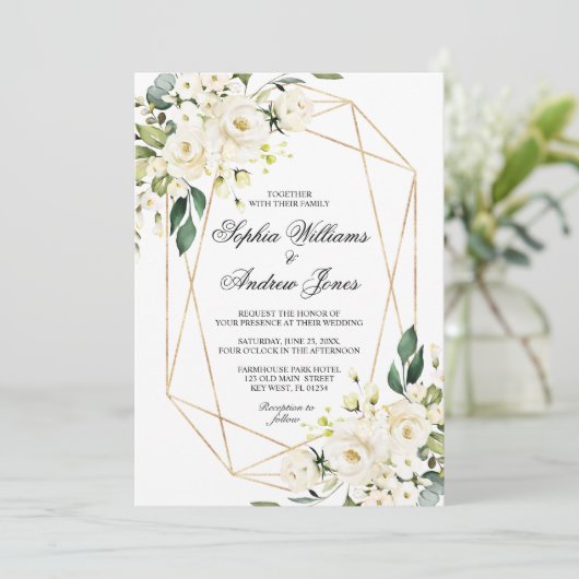 Invitation Rose blanche et Mariage vert (Debout devant)