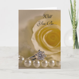 Invitation Rose blanche et perles vous serez ma servante d'ho