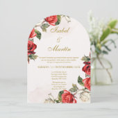 Invitation Rose blanche et rouge Élégant mariage espagnol (Debout devant)