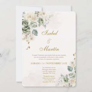Invitation Rose blanche et rouge Élégant mariage espagnol