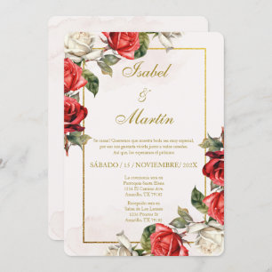 Invitation Rose blanche et rouge Élégant mariage espagnol