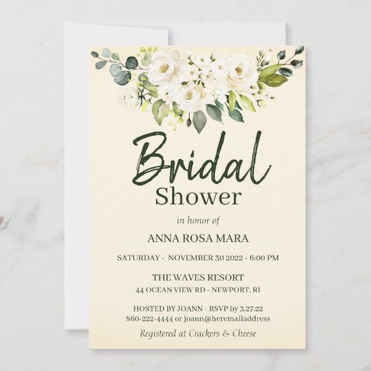 Invitation *~* Rose blanche Fête des mariées jaune doux (Devant)