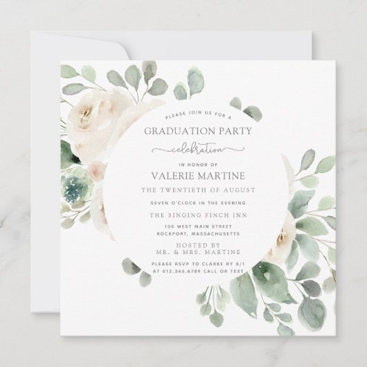 Invitation Rose blanche Fleur de la fête de graduation botani (Devant)