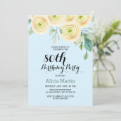 Invitation Rose blanche Flora Eucalyptus bleu 80e anniversair (Debout devant)