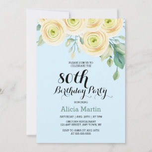 Invitation Rose blanche Flora Eucalyptus bleu 80e anniversair