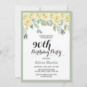 Invitation Rose blanche Flora Eucalyptus Vert 90e anniversair