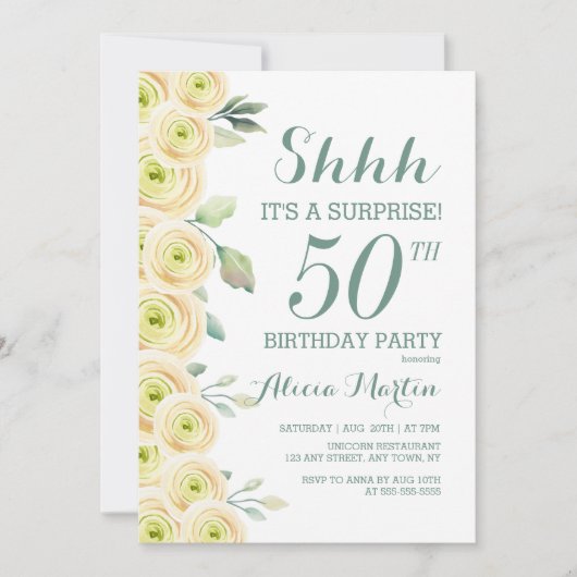 Invitation Rose blanche Flore Surprise 50e anniversaire (Devant)