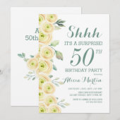 Invitation Rose blanche Flore Surprise 50e anniversaire (Devant / Derrière)