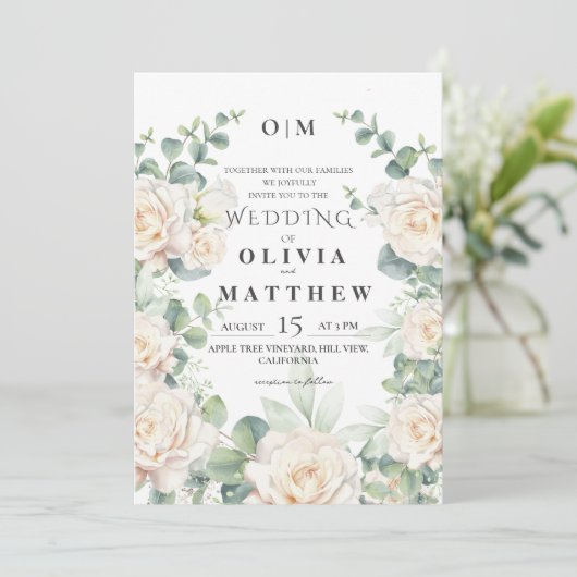 Invitation Rose blanche Mariage botanique (Debout devant)