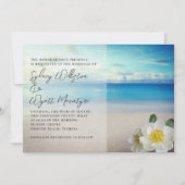 Invitation Rose blanche Mariage d'eau bleu (Devant)