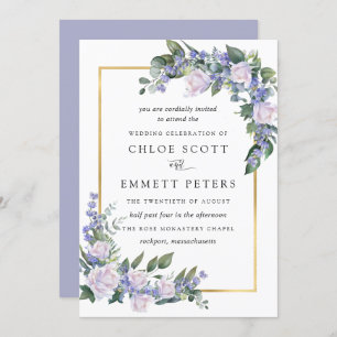 Invitation Rose blanche Mariage floral bleu