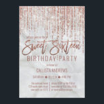 Invitation Rose blanche Parties scintillant or perle marbre d<br><div class="desc">Cette invitation glamour et de luxe Sweet sixteen anniversaire est le design parfait pour l'événement spécial de votre jeune fille adolescente. Il est doté d'un rideau de parties scintillant en or brillant rose avec une typographie de parties scintillant sur un élégant arrière - plan en marbre perle blanche. C'est un...</div>