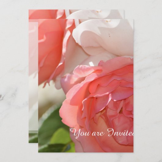 Invitation Rose blanche pêche Fleur 50e Anniversaire (Devant / Derrière)