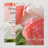 Invitation Rose Blanche Pêche Floral 50e Anniversaire (Devant / Derrière)