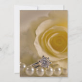 Invitation Rose blanche, perles et Mariage d'anneau de diaman (Devant)