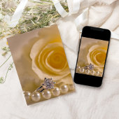 Invitation Rose blanche, perles et Mariage d'anneau de diaman