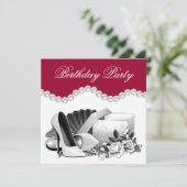 Invitation Rose blanche perles talons hauts Rouge fête d'anni (Debout devant)